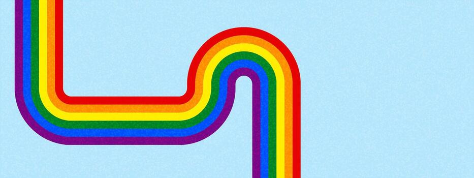 Rainbow LGBT flag background with curved geometric ribbon formation. pride banner displays wave patterns in spectrum stripes with groove effect. vector