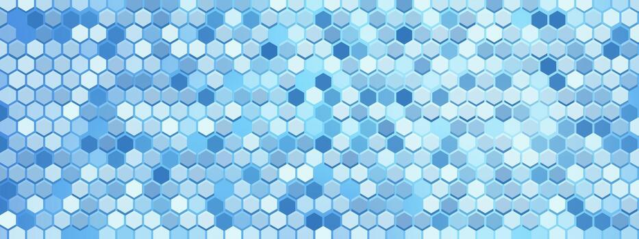 Blue hexagon backdrop with honeycomb pattern in abstract medical design. Science and tech texture features white geometric elements, digital grid with biotechnology theme. template vector