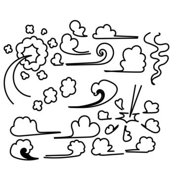 a set of black and white clouds and other objects vector
