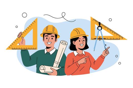 Architects or Engineers with Hard Hats and Drafting Tools vector