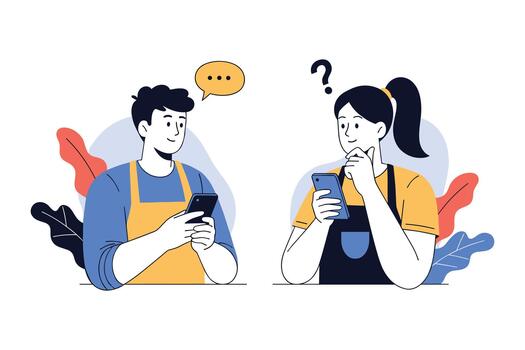 People Discussing Work Task Via Mobile App vector