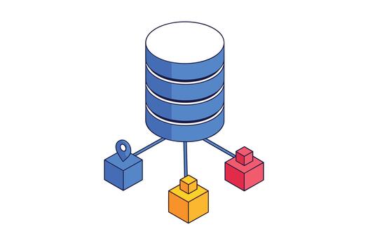 Database Server Storage Connecting to Data Nodes Isometric vector