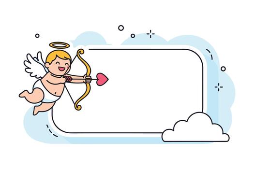linda Cupido dibujos animados personaje con arco y flecha siguiente a blanco mensaje marco vector