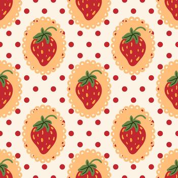 Vintage red seamless pattern with strawberry and polka dot for print fabric wallpaper wrapping paper vector