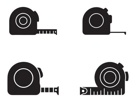 Collection of measuring tape icons and elements in a distinctive silhouette style vector