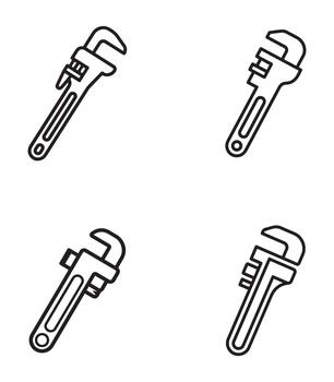 Collection of pipe wrench outline icons in silhouette style for design projects vector
