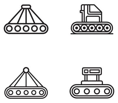 Set of automation conveyor belt icons in a distinctive silhouette style vector