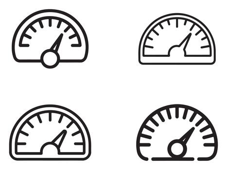 Set of outline icons representing various level gauges in a silhouette style vector