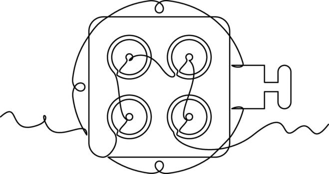 uno línea Arte cuatro camino entrada conexión ilustración. línea arte, uno continuo línea, simple, mano dibujado y bosquejo estilo. para iconos, símbolos, señales o logos vector
