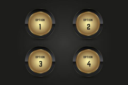 Four refined gold web elements exuding wealth and exclusivity, ideal for high-end websites or apps on dark gradient background vector