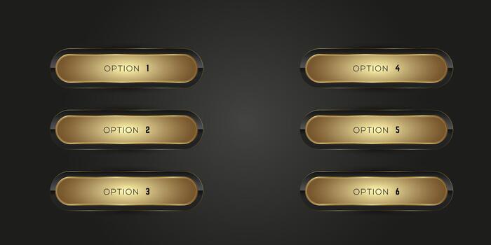 The Collection of premium gold interface button with a soft gradient and black outline on dark gradient background vector
