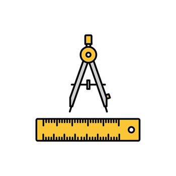 Compass and Ruler Icon, Geometry Tool, Flat Design, yellow vector