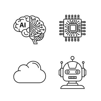AI, Artificial Intelligence, Robotics, Cloud Computing, and Chip Icons, Design vector