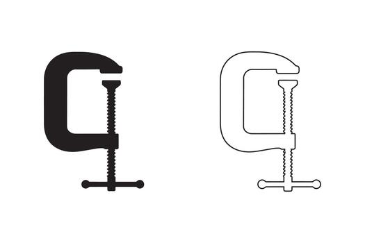 C-Clamp Silhouette and Outline Icons for Workshop and Woodworking Tools vector