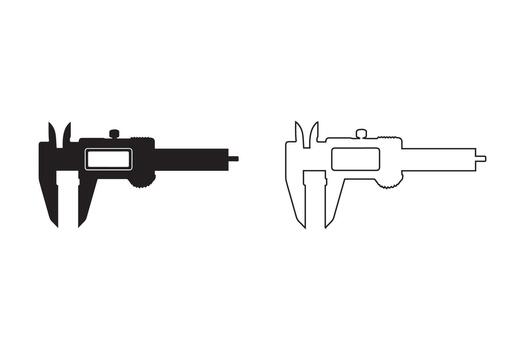Caliper Silhouette and Outline Icons for Precision Measurement Tools vector