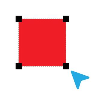 Red editable rectangular frame with resize handles and blue mouse cursor pointer vector