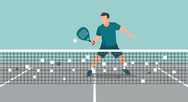 Padel Player Serving over the Net on a Court vector