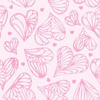 sin costura modelo en el forma de un rosado corazón con un delicado lineal modelo y resumen floral texturas romántico y delicado antecedentes diseño, para San Valentín día, envase papel, saludo tarjetas vector