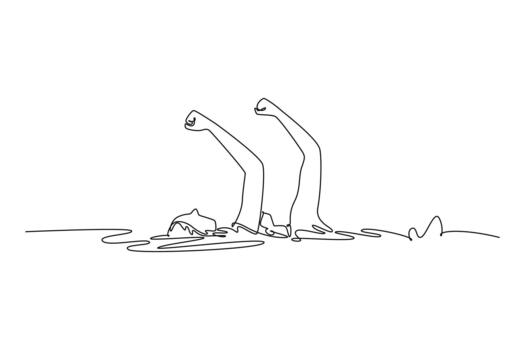Continuous one line drawing two women are executing synchronized inverted vertical pose in water. Grace, precision, fluid motion of aquatic sport. Single line draw design graphic illustration vector