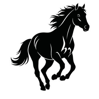 Silhouette of a galloping horse in black on a white background, capturing dynamic movement. vector