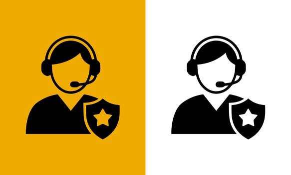 Customer service representative wearing headset and badge with shield and star icon for security and support vector