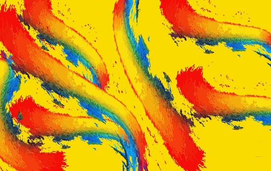 This stunning abstract artwork features a vibrant combination of red, blue, and orange brush strokes set against a bright yellow background. Perfect for use in posters, graphic design projects vector