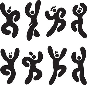 Celebrate life with joyful, abstract figures dancing freely - a vibrant burst of energy and movement perfect for expressing fun, freedom, and positive vibes vector