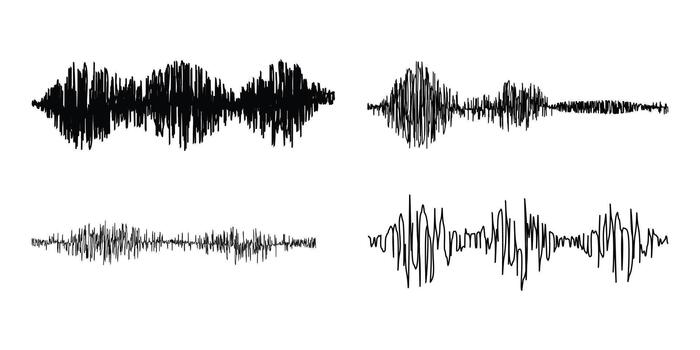 Four distinct black and white seismic wave patterns on a white background vector