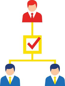 Organizational chart with a red checkmark in a yellow box vector