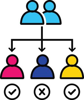 Organizational chart showing hierarchy with approval status icons vector
