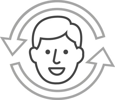 Simple icon of a smiling person with circular arrows vector