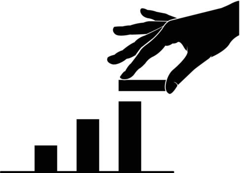 Hand placing a block on a rising bar chart vector
