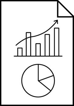 Simple line drawing of a document with a bar graph and pie chart vector