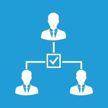 Business organizational chart with a manager and subordinates, showing hierarchy and approval vector