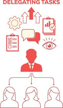 Delegating tasks concept with manager assigning work to team members vector
