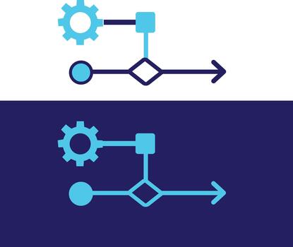 Flowchart diagram with gear, circle, rectangle, and diamond shapes vector