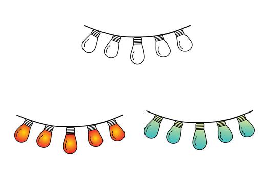 Set of three strings of decorative light bulbs vector
