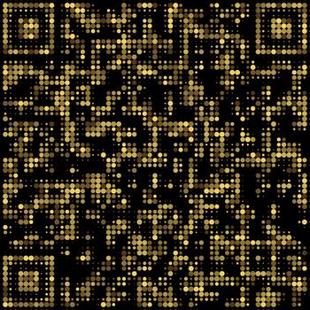 dorado trama de semitonos qr código con brillante circular punto modelo vector