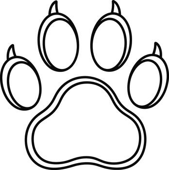 Simple outline of a paw print, showcasing the distinct pads and claws of a canine or feline animal vector