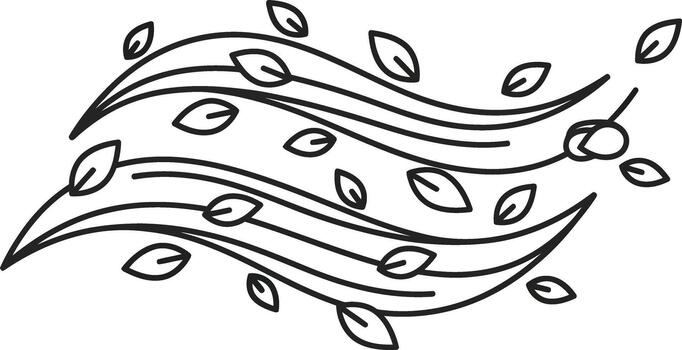 Leaves blowing in the wind, a simple line drawing of nature's breath and gentle movement vector