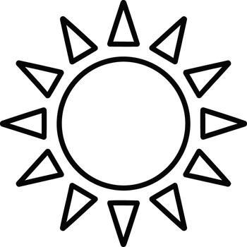 A simple sun, featuring a circle with triangle rays around it in black and vector