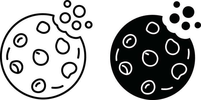 Illustration of chocolate chip cookie with bite mark set of icons vector