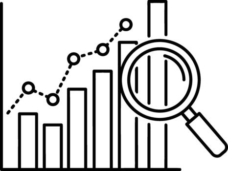 ilustración de bar gráfico y línea grafico con aumentador vaso vector