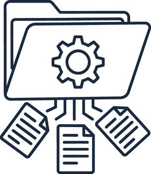 Illustration of folder with gear and documents, data processing vector
