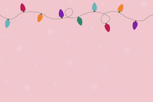Festive Pink Background With Colorful String Lights And Subtle Snowflakes vector