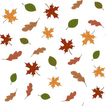 Autumn Leaves Pattern With Scattered Maple And Green Leaves On White Background For Fall Season vector