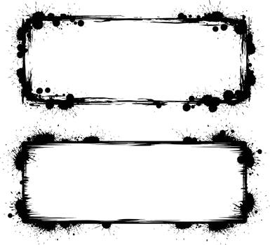 Grunge banners two horizontal rectangle frames with heavy ink splatters on transparent background vector
