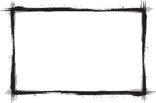 Black distressed ink border frame with rough brush strokes isolated on transparent background vector