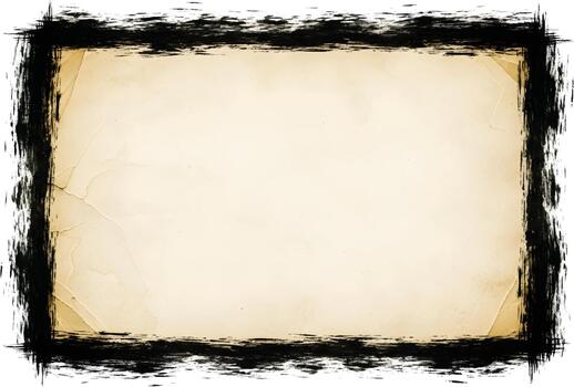 Aged paper texture template background bordered by heavy black grunge brush strokes frame element vector