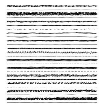 Hand Drawn Sketch Dividers Horizontal Lines and Scribbles Marker Borders Set vector